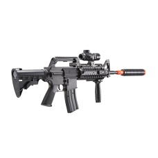 WELL M4 Airsoft Spring Rifle w/ Scope, Grip, Laser, Extension - BLACK