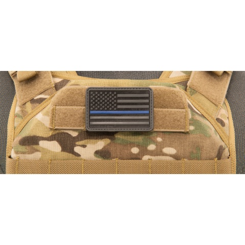 3D US Flag Forward PVC Patch w/ Blue Stripe (Color: Black)