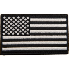 Large Embroidered Forward US Flag Patch (Color: Black and White)