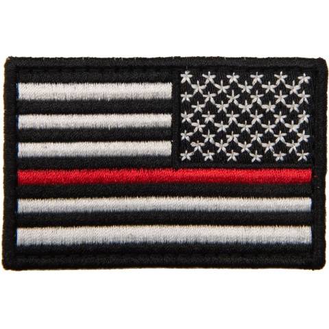 Embroidered Reverse US Flag Patch w/ Red Line (Color: Black)