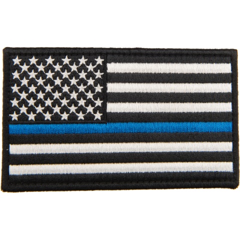 Embroidered Forward US Flag Patch w/ Blue Line (Color: Black)
