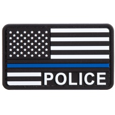 US Flag with Police Blue Line PVC Patch (Color: Black / White / Blue)