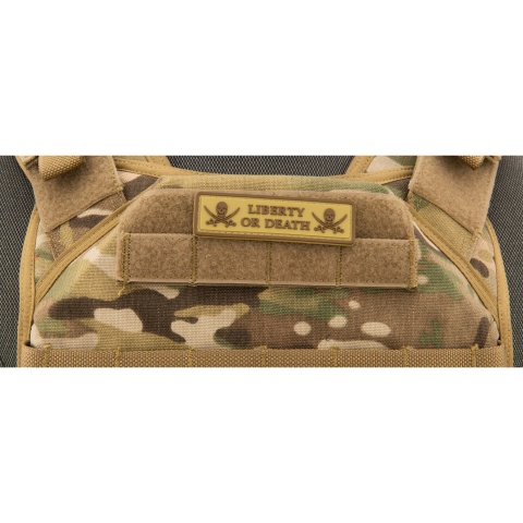 Liberty or Death Pirate Skull PVC Patch (Color: Coyote Tan)