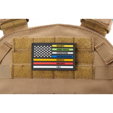 US Flag with Security, Armed Forces, Corrections, Law Enforcement, Dispatch, Fire Dept, & EMS PVC Morale Patch