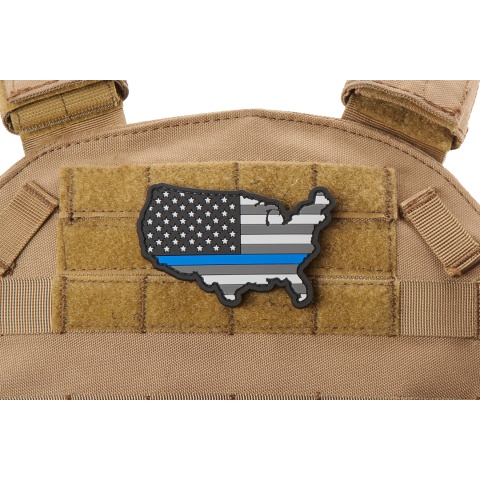 US Flag Map with Blue Line PVC Morale Patch