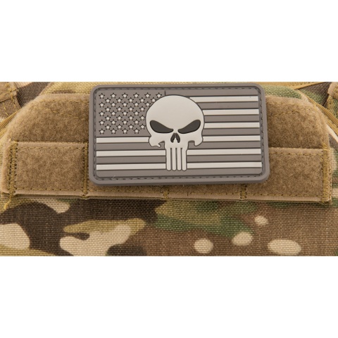 US Flag with Punisher PVC Patch (Color: Gray)