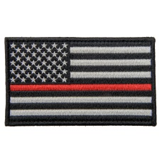 Large Embroidered Forward US Flag Patch w/ Red Line (Color: Black and White)