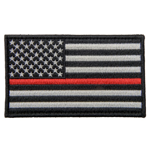 Large Embroidered Forward US Flag Patch w/ Red Line (Color: Black and White)