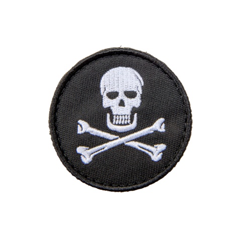 Embroidered Round Jolly Roger Patch (Color: Black and White)
