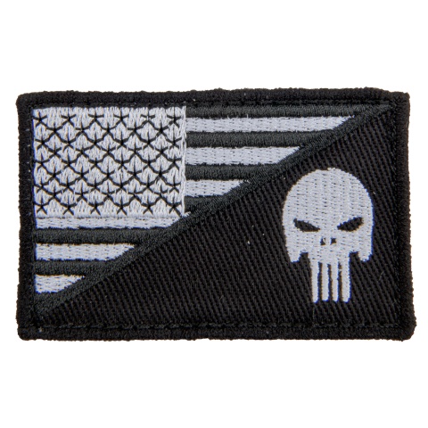 Embroidered US Swat Flag with Punisher Patch (Color: Black and White)