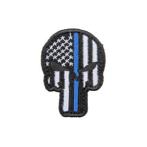 Embroidered Patriot Punisher US Flag PVC Patch w/ Thin Blue Line