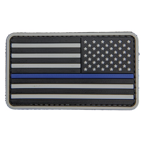 US Flag Reverse PVC Patch w/ Blue Stripe (Color: Black and Light Gray)