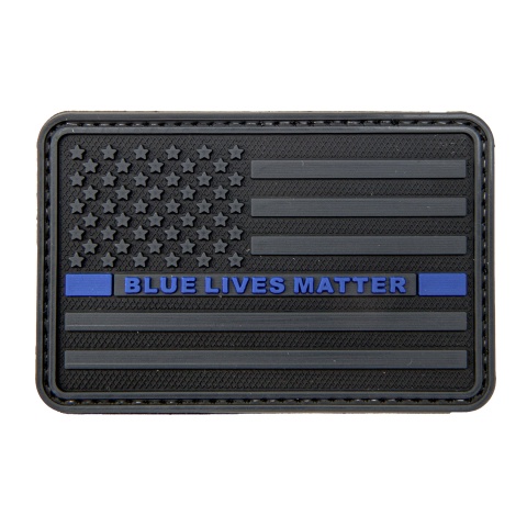 US Flag with Blue Line Saying Blue Lives Matters PVC Patch (Color: Dark Gray w/ Blue Line)
