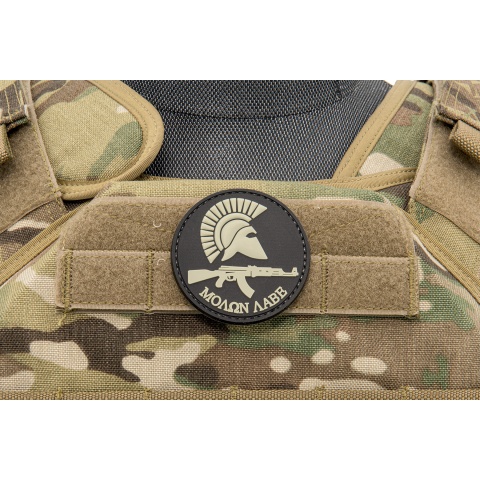 Round Molon Labe with AK Rifle PVC Patch (Color: Black)