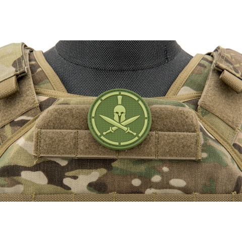 Spartan Helmet Crossed Swords PVC Patch (Color: OD Green)