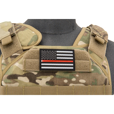 Reflective Fabric Forward US Flag w/ Thin Red Line (Color: Black)