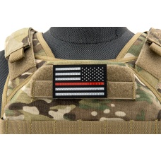 Reflective Fabric Reverse US Flag w/ Thin Red Line (Color: Black)