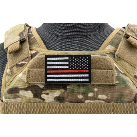 Reflective Fabric Reverse US Flag w/ Thin Red Line (Color: Black)