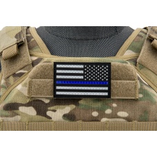 Reflective Fabric Reverse US Flag w/ Thin Blue Line (Color: Black)