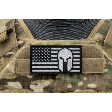 Reflective Fabric US Flag w/ Spartan Molon Labe (Color: White)