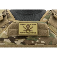 Pirate Skull Liberty or Death, Don't Tread On Me PVC Patch (Color: Coyote Tan)