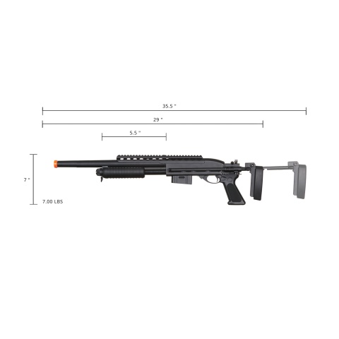 Atlas Custom Works Bravo Full Metal M870 Tactical Tac Shot Airsoft Shotgun (Color: Black)