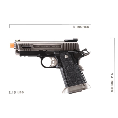 WE-Tech Hi-Capa 3.8 Full Auto Velociraptor Gas Blowback Pistol (Color: Black / Silver)