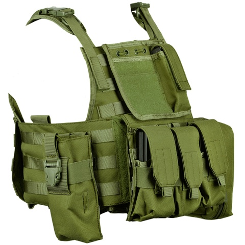 AMA 600D MOLLE Tactical Assault Plate Carrier w/ Cummerbund - OD GREEN