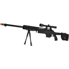 WellFire MB4411D Bolt Action Sniper Rifle w/ Scope and Bipod - BLACK