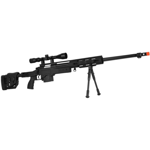 WellFire MB4411D Bolt Action Sniper Rifle w/ Scope and Bipod - BLACK