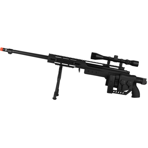 WellFire MB4411D Bolt Action Sniper Rifle w/ Scope and Bipod - BLACK