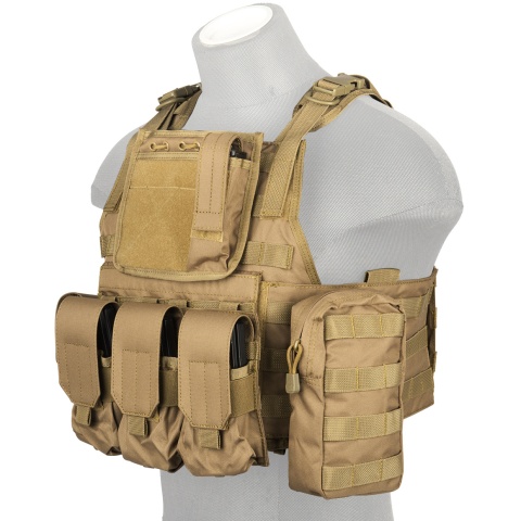 Lancer Tactical 600D Polyester Tactical Assault Vest - TAN
