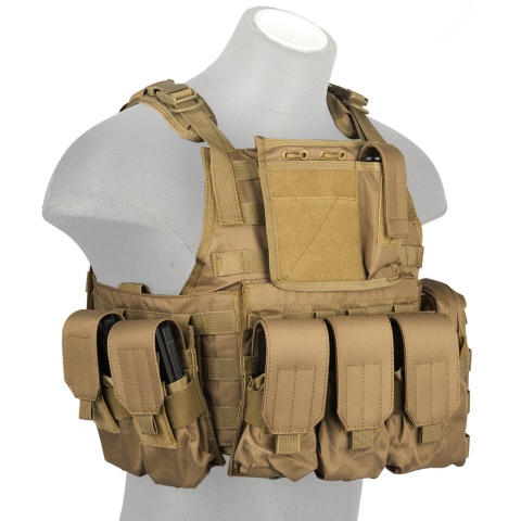 Lancer Tactical 600D Polyester Tactical Assault Vest - TAN
