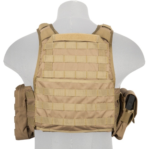 Lancer Tactical 600D Polyester Tactical Assault Vest - TAN