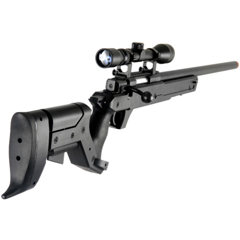 WELL Airsoft MB04 Bolt Action Rifle w/ Scope Adjustable Cheek Rest - BLACK