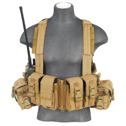 Lancer tactical Airsoft T1G Load Bearing Chest Rig with Zipper - TAN
