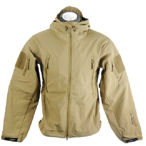 Lancer Tactical Airsoft Soft Shell Jacket w/ Hood - TAN