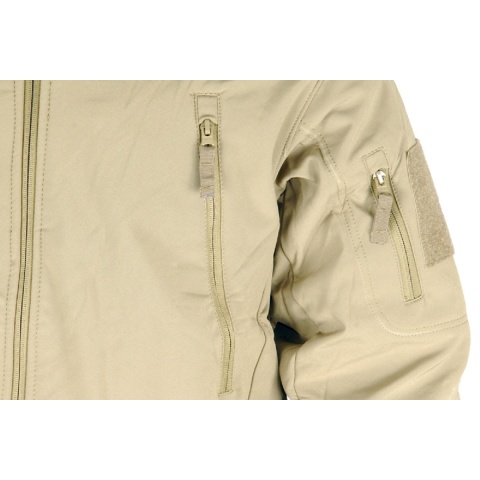 Lancer Tactical Airsoft Soft Shell Jacket w/ Hood - TAN