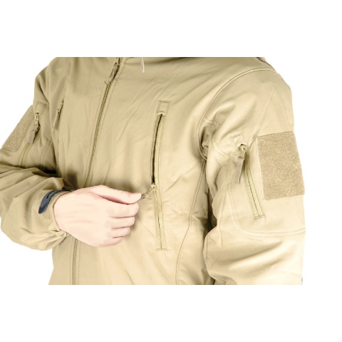 Lancer Tactical Airsoft Soft Shell Jacket w/ Hood - TAN