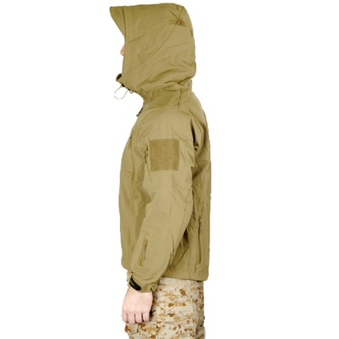 Lancer Tactical Airsoft Soft Shell Jacket w/ Hood - TAN