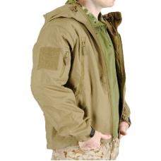 Lancer Tactical Airsoft Soft Shell Jacket w/ Hood - TAN