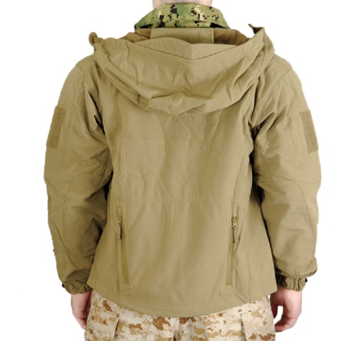 Lancer Tactical Airsoft Soft Shell Jacket w/ Hood - TAN