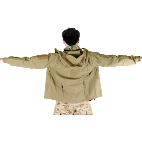 Lancer Tactical Airsoft Soft Shell Jacket w/ Hood - TAN