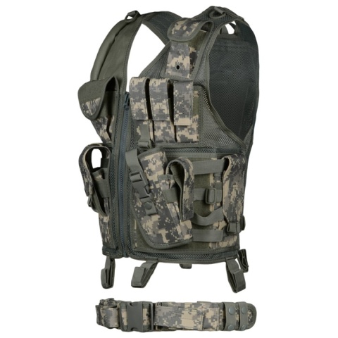 AMA Airsoft Cross-Draw Military Vest w/ Tactical Belt - ACU