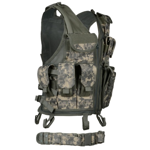 AMA Airsoft Cross-Draw Military Vest w/ Tactical Belt - ACU