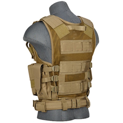 Lancer Tactical Polyester Crossdraw Vest w/ Pistol Holster - KHAKI