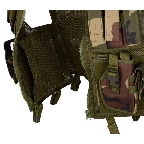AMA Airsoft Cross-Draw Military Vest w/ Tactical Belt - WOODLAND
