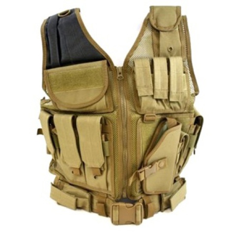 AMA Airsoft Cross-Draw Military Vest w/ Tactical Belt - COYOTE BROWN