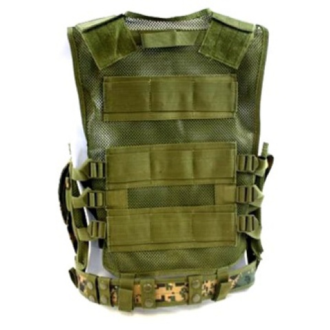 AMA Airsoft Cross-Draw Military Vest w/ Tactical Belt - DIGITAL WOODLAND