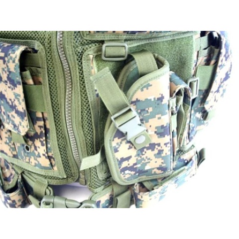 AMA Airsoft Cross-Draw Military Vest w/ Tactical Belt - DIGITAL WOODLAND